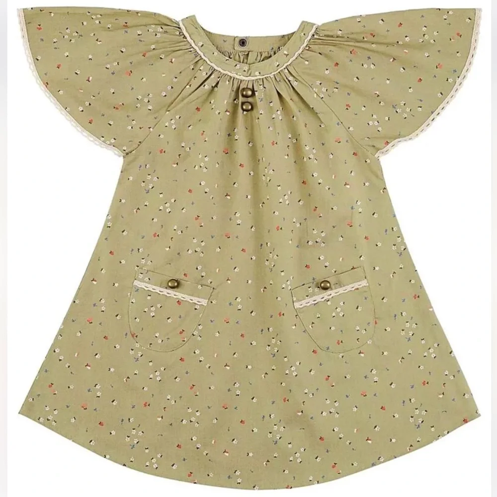 LA FAUTE‎ A VOLTAIRE BUTTERFLY floral butterfly sleeve Khaki green 2T